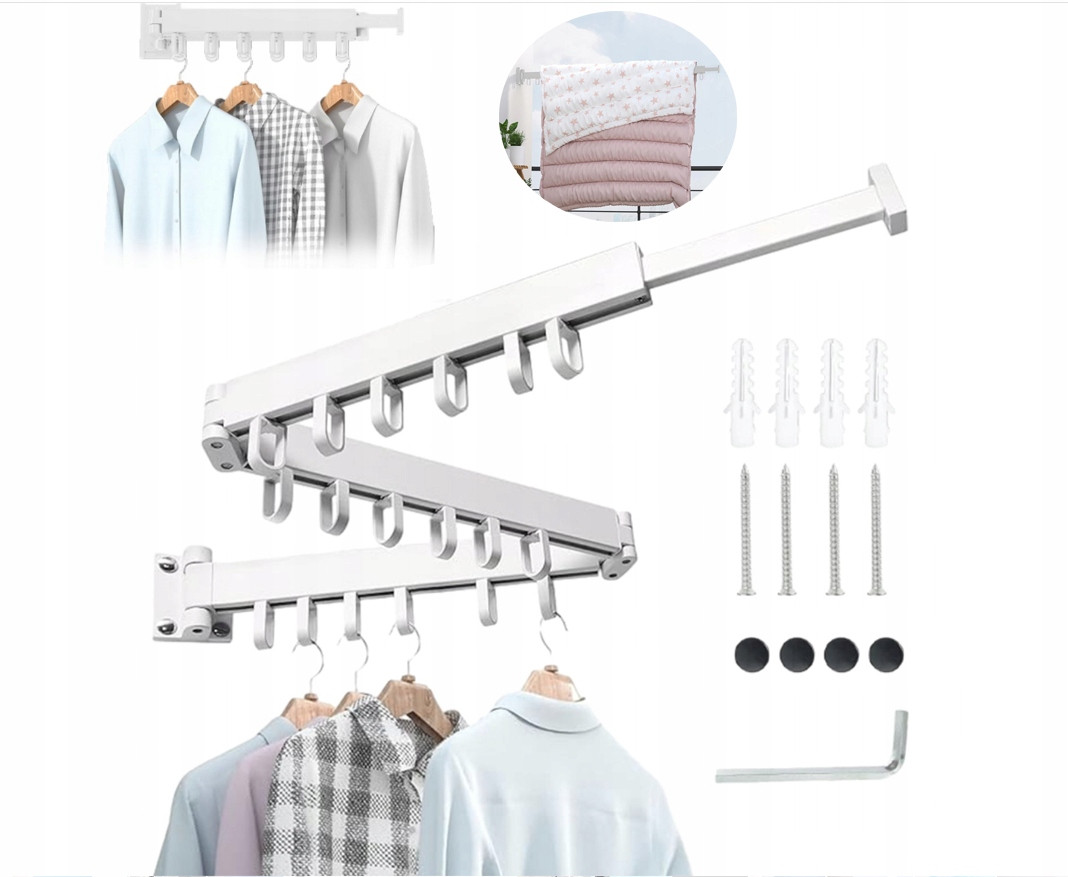 Věšák Na Šaty Nastavitelný Skládací Na Nástěnný Balkon S 18 Háčky 114CM