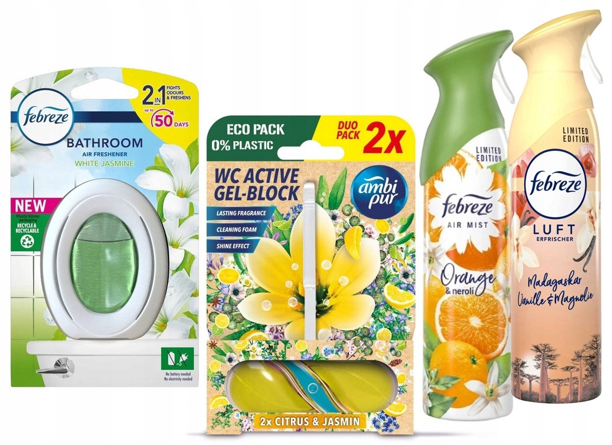 Ambi Pur Wc přívěsek 2x45g+2x Febreze osvěžovač 300ml+Ods. do koupelny