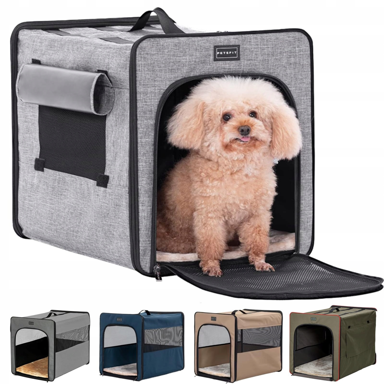 Petsfit Skládací Přepravka pro malé psy s polštářem a taškou 53x38x46cm