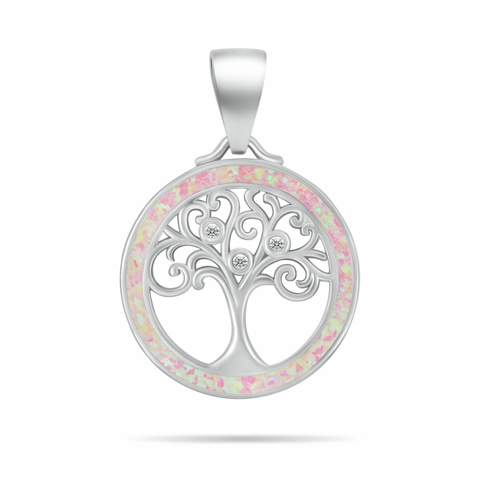 Brilio Silver Stříbrný přívěsek Strom života se zirkony a růžovým opálem PT137WP