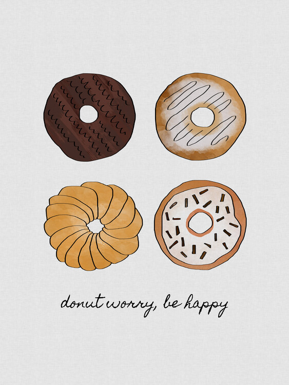 Orara Studio Ilustrace Donut Worry Be Happy, Orara Studio, 30 × 40 cm