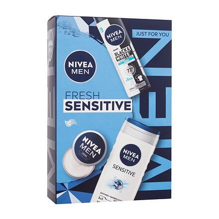 Nivea Men Fresh Sensitive : krém na obličej, tělo a ruce Men Creme 30 ml + antiperspirant Men Invisible Black & White Fresh 150 ml + sprchový gel Men Sensitive 250 ml pro muže