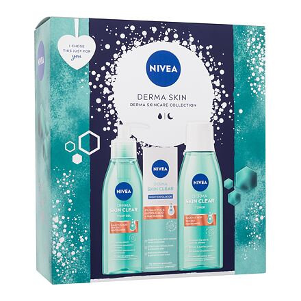 Nivea Derma Skin Clear : noční exfoliátor Derma Skin Clear Night Exfoliator 40 ml + čisticí gel Derma Skin Clear Wash Gel 150 ml + pleťová voda Derma Skin Clear Toner 200 ml pro ženy