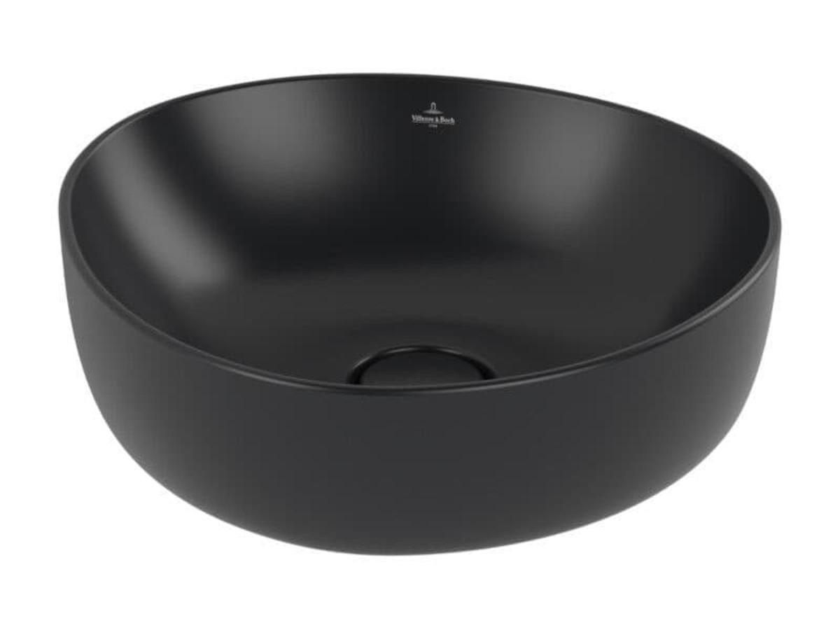 Villeroy & Boch Antao umyvadlo na desku 40x39,5 cm, bez přepadu, Ceramic Plus, Pure Black, 4A7240R7