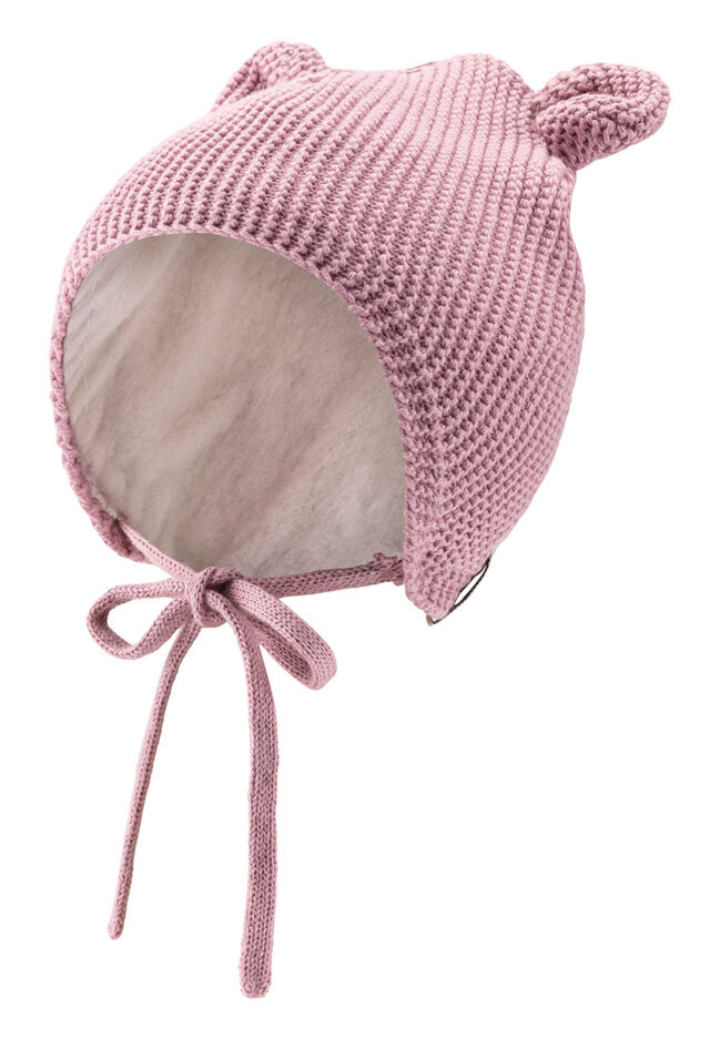 STERNTALER Čepice pletená GOTS na zavazování podšitá s oušky růžová děvče vel. 49 cm - 12-18 m