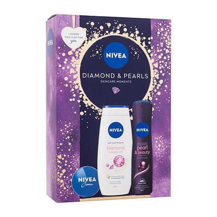 Nivea Diamond & Pearls dámský dárková sada univerzální krém Creme 30 ml + antiperspirant Pearl & Beauty Black 150 ml + sprchový krém Diamond & Argan Oil 250 ml pro ženy