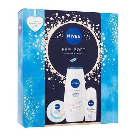 Nivea Feel Soft Skincare Moments dámský dárková sada krém Soft 100 ml + sprchový gel Creme Soft 250 ml + antiperspirant Original Care 50 ml pro ženy