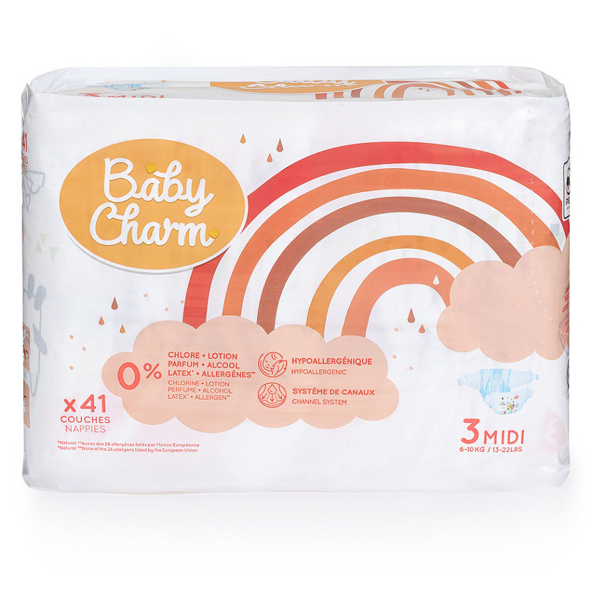 BABY CHARM Super Dry Flex Midi vel.3 pleny 4 až 9 kg 41 kusů, poškozený obal