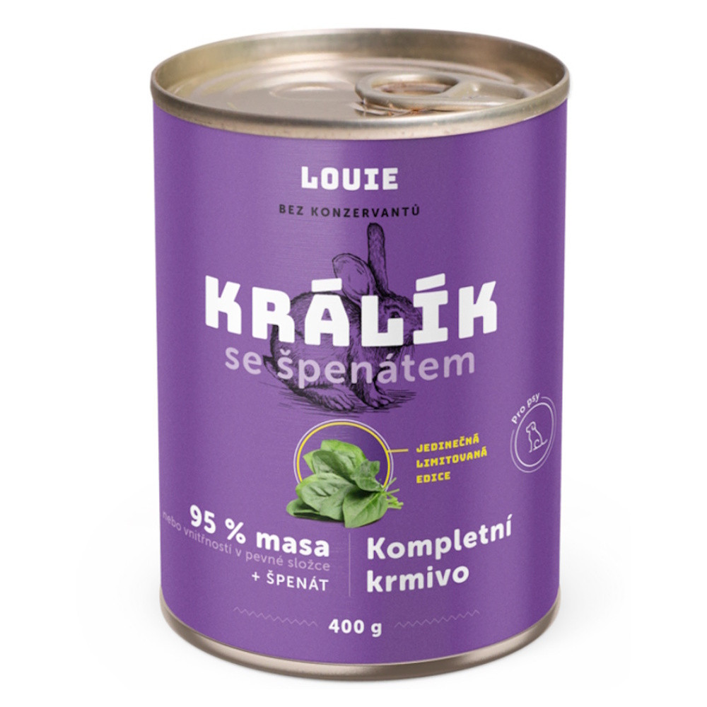 LOUIE Konzerva pro psy králík se špenátem 400 g