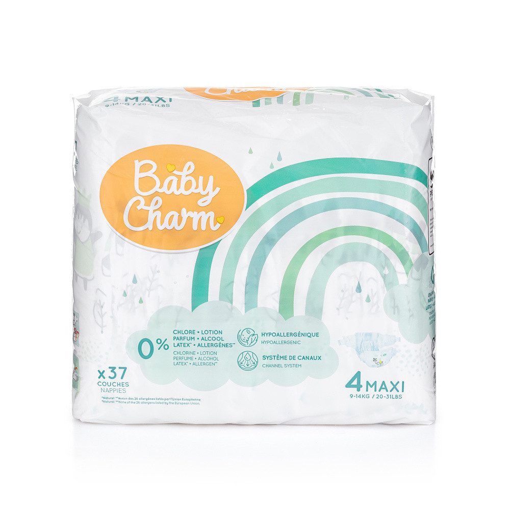 BABY CHARM Super Dry Flex Maxi vel. 4 pleny 7-14 kg 37 ks, poškozený obal