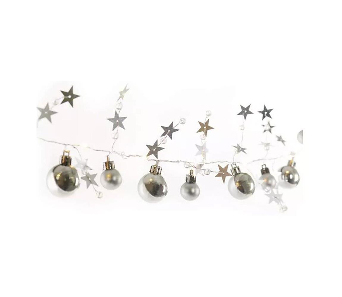 20 LED girlanda stříbrné koule s hvězdami 1,9 cm 2x AA vnitřní teplá bílá DCGW10