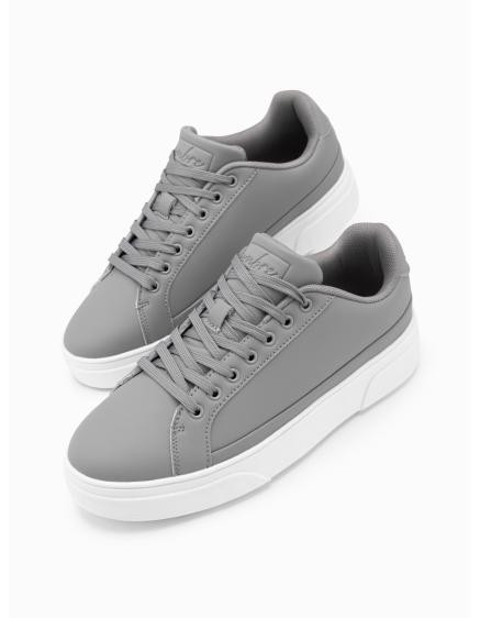 Męskie sneakersy z ekoskóry na grubej podeszwie w kolorze szarym