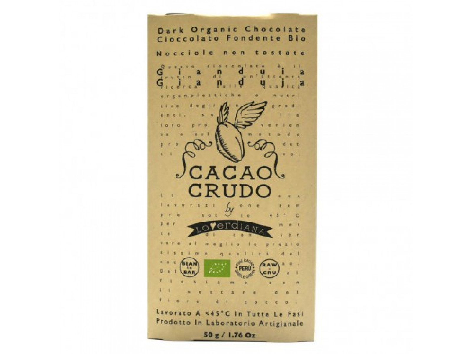 Cacao Crudo Raw Hořká čokoláda Gianduja, BIO, 50 g