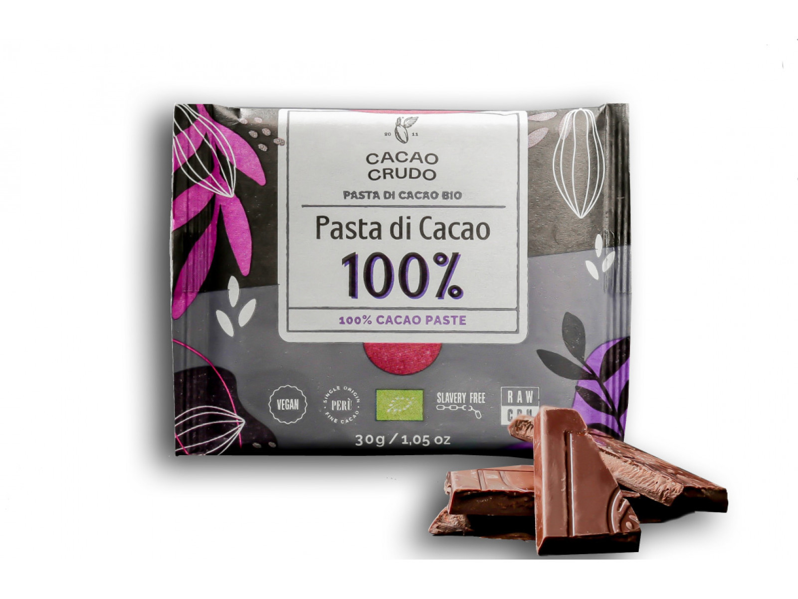 Cacao Crudo Raw Hořká čokoláda 100%, BIO, 30 g