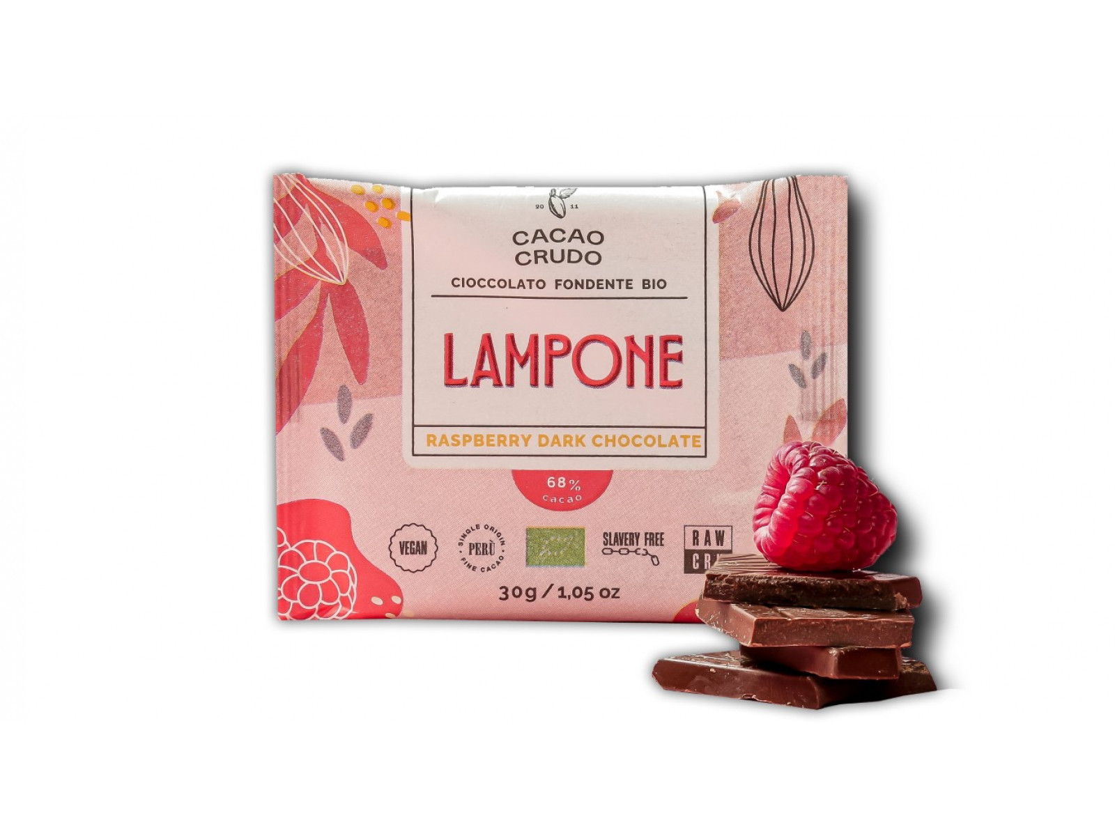 Cacao Crudo Raw Hořká čokoláda s malinami, BIO, 30 g