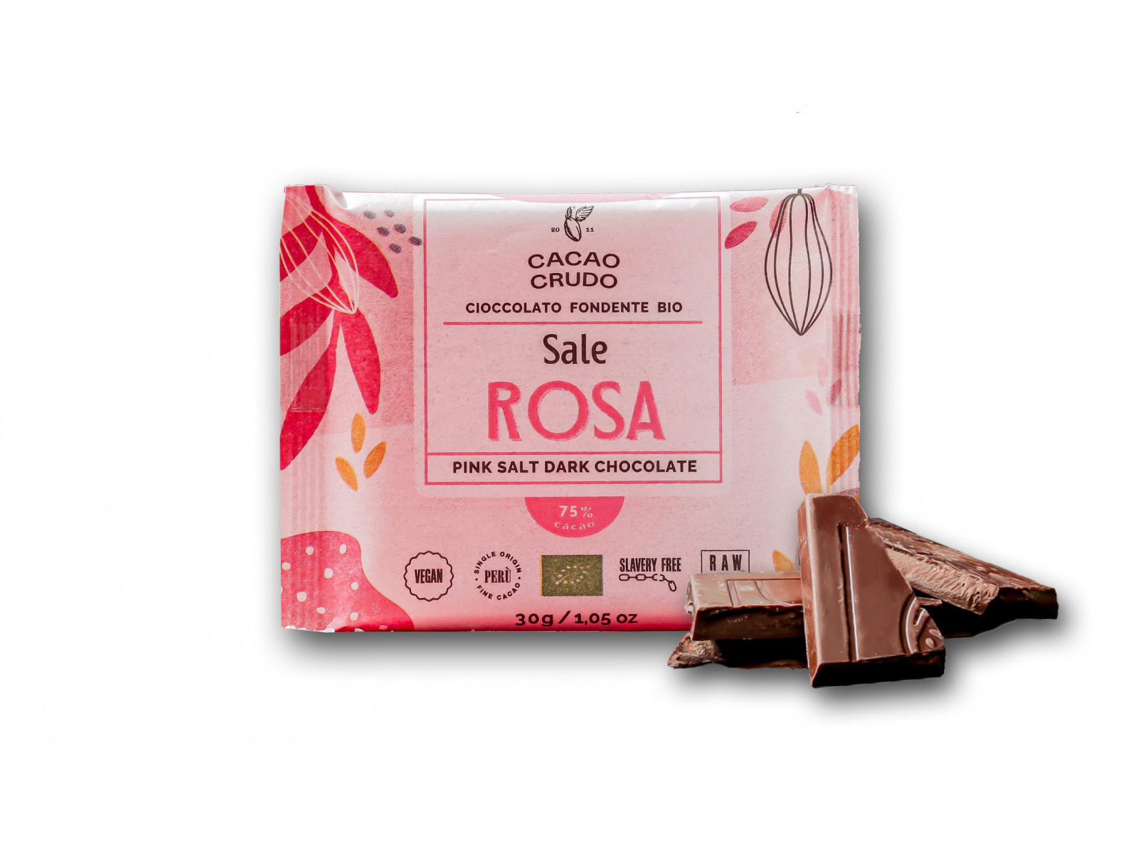 Cacao Crudo Raw Hořká čokoláda s Himalájskou solí a kakaovými boby, BIO, 30 g