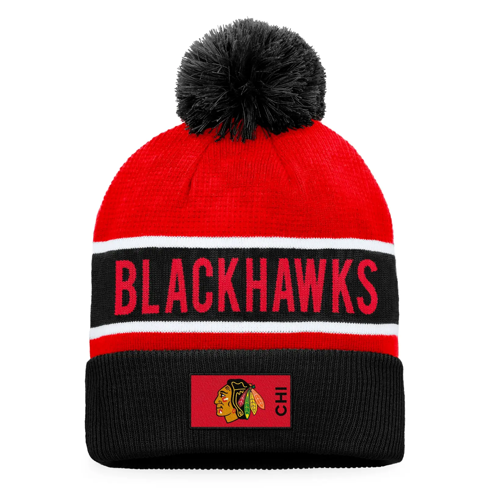 Zimní čepice Fanatics  Authentic Pro Game & Train Cuffed Pom Knit Chicago Blackhawks