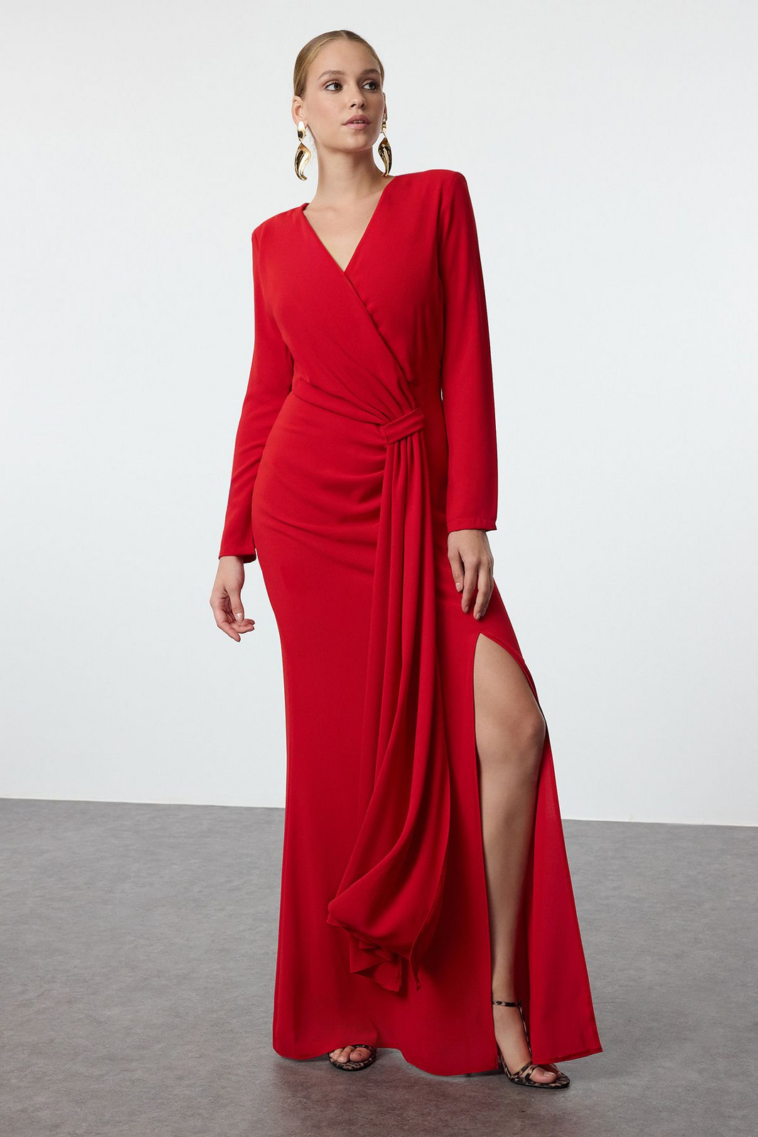 Trendyol Red Woven Long Elegant Evening & Graduation Dress