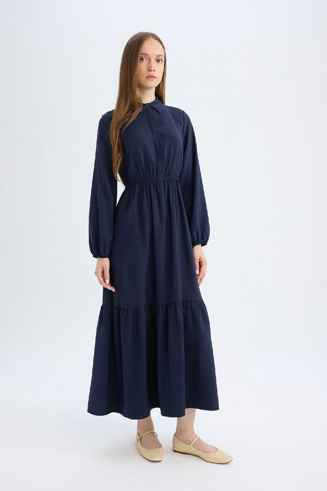 DEFACTO Shirt Collar Long Sleeve Maxi Dress
