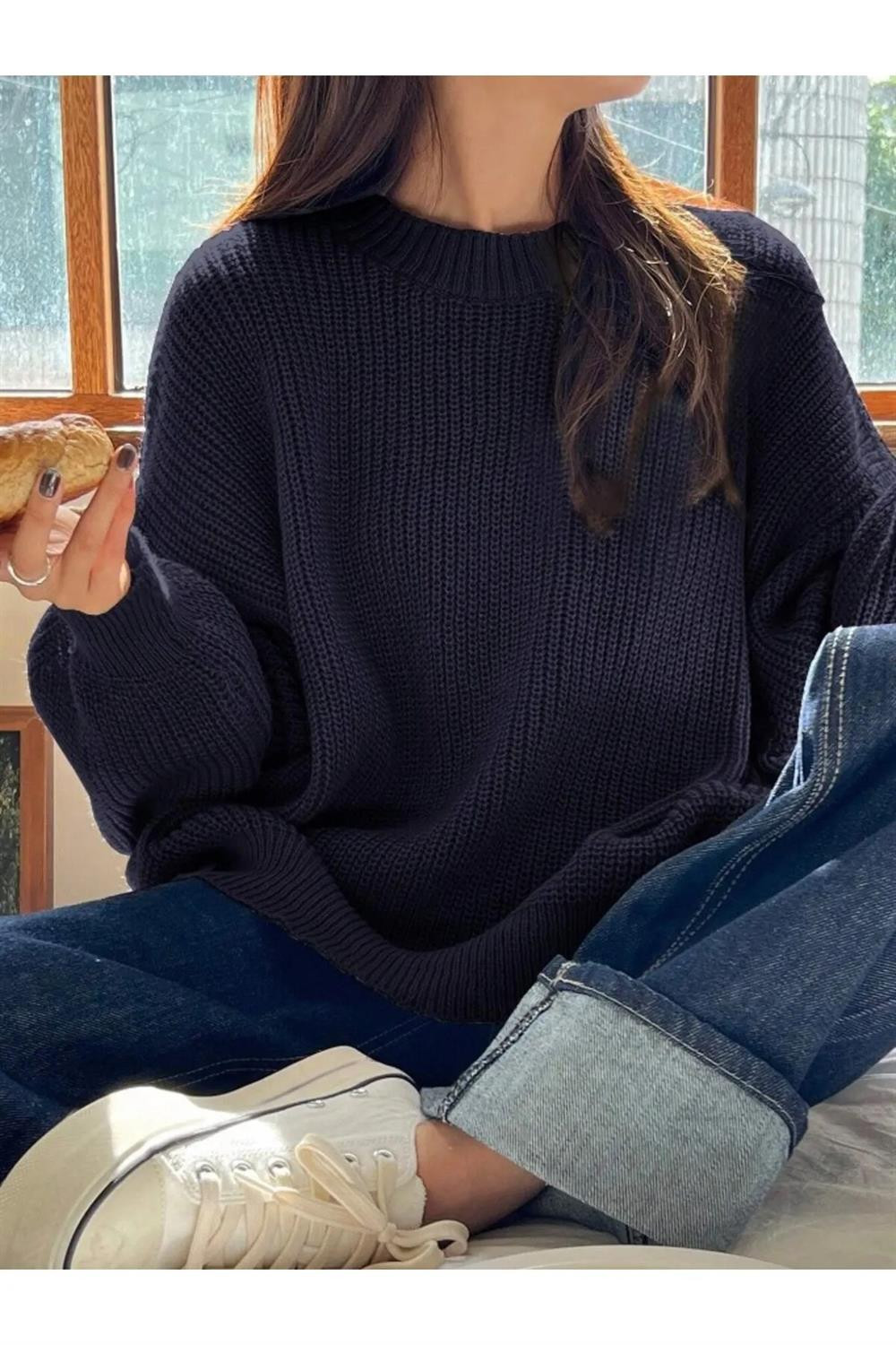 13242 Dewberry Oversize Women Sweater-NAVY