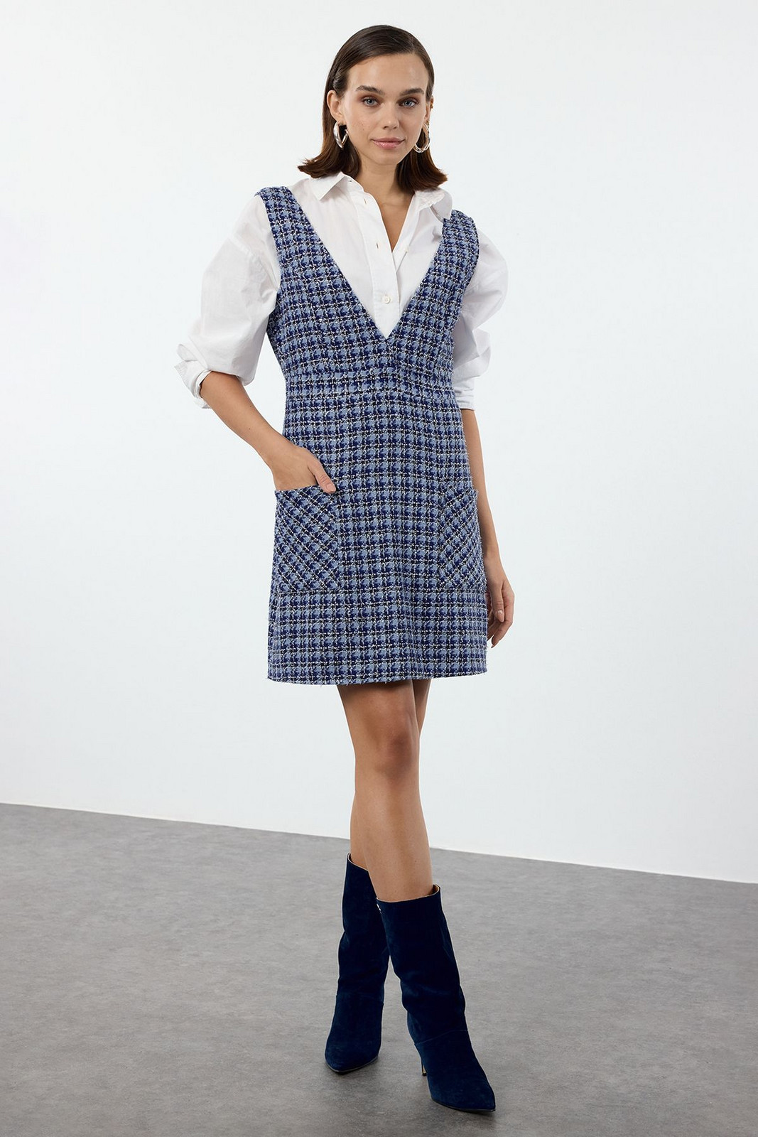 Trendyol Blue Plaid / Checkered Mini Woven Dress