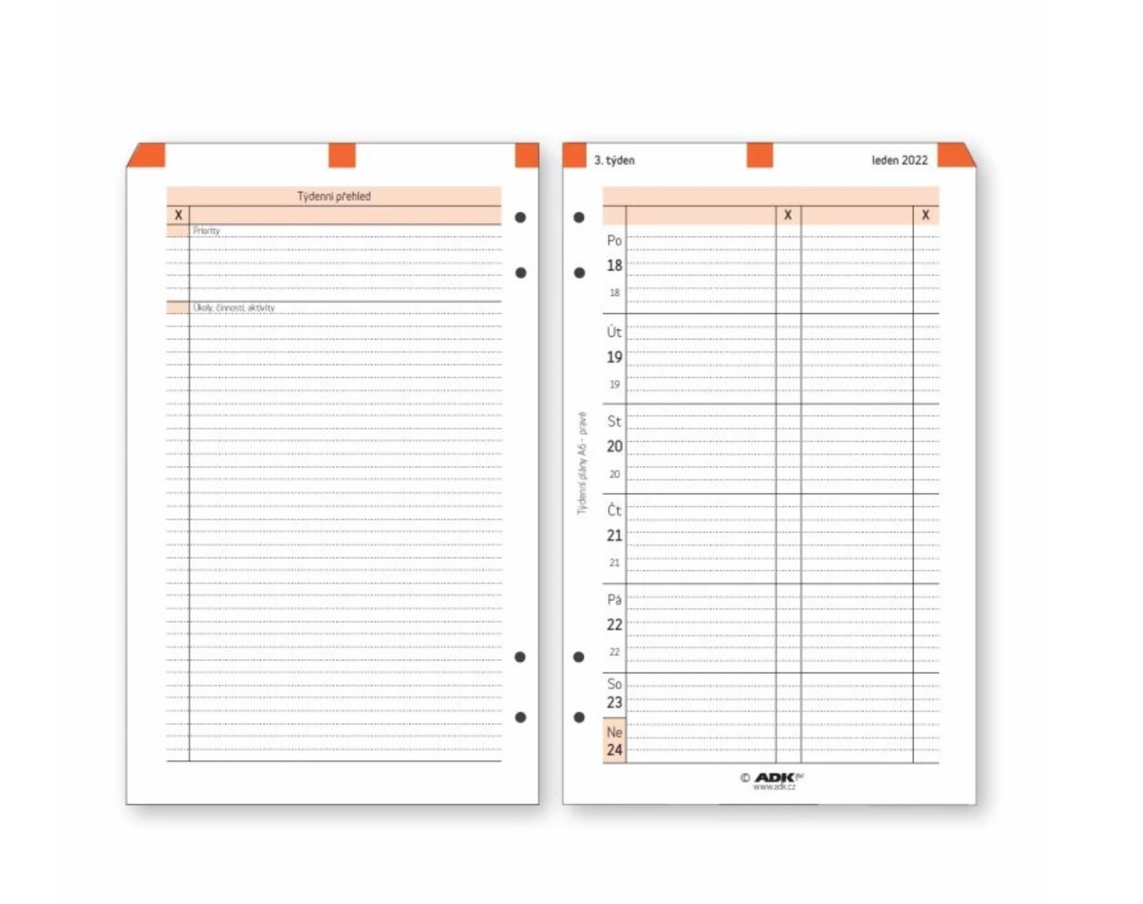 Formulář ADK Týdenní plán - A6 pravý, 53 listů
