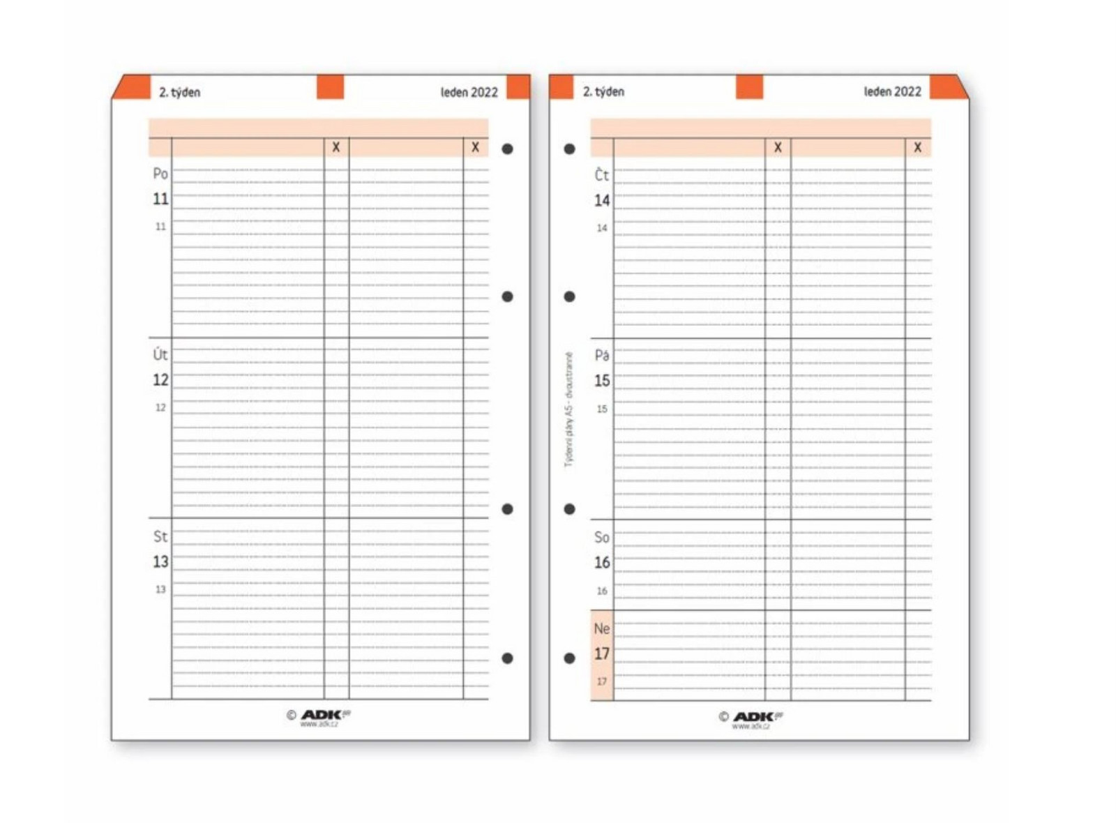 Formulář ADK Týdenní plán - A5, dvoustranný, 53 listů