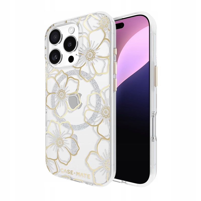Case-Mate Floral Gems MagSafe – Pouzdro iPhone 16 Pro (zlatý)