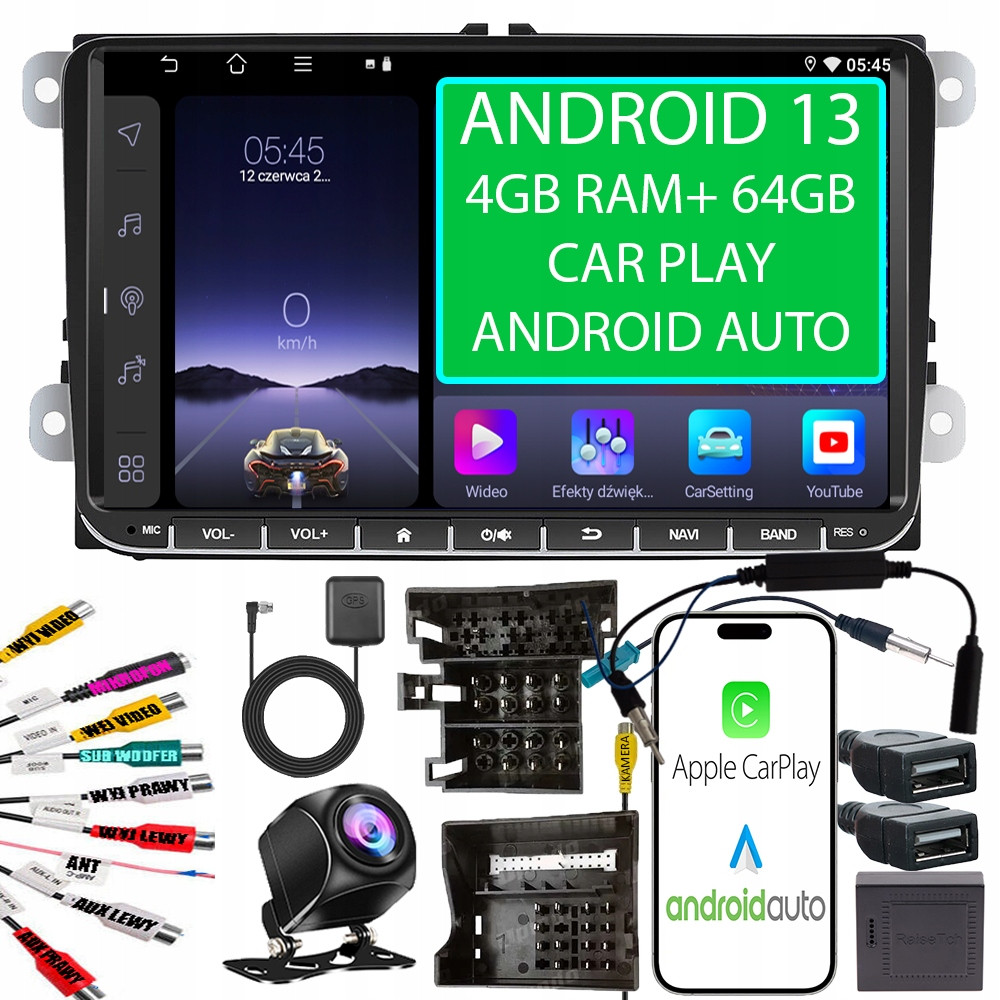 Rádio Android 2DIN 4+64 Gb 9 Palců Vw Passat B6 B7 Golf 5 V 6 VI Skoda Seat