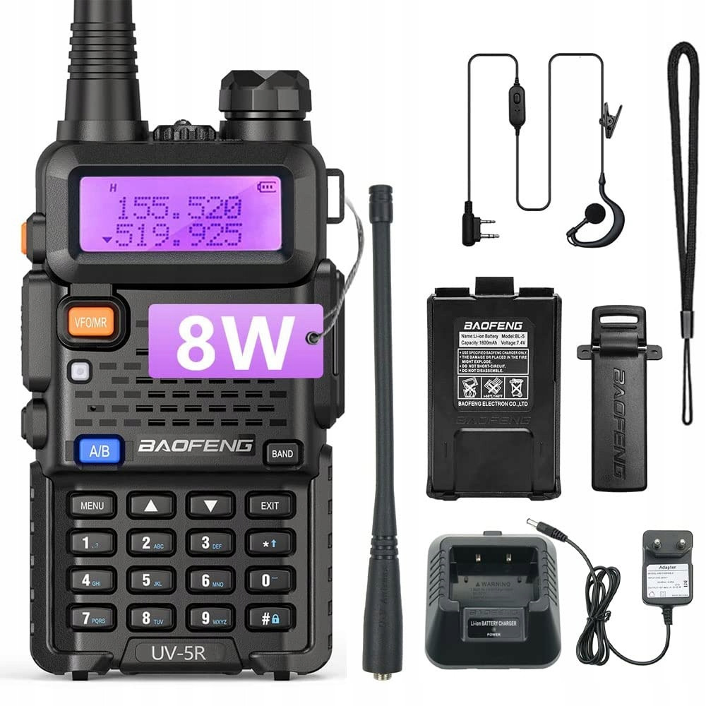 Baofeng UV-5R 8W Vysílačka Radiotelefon Walkie Talkie Vhf Skener Uhf Ce