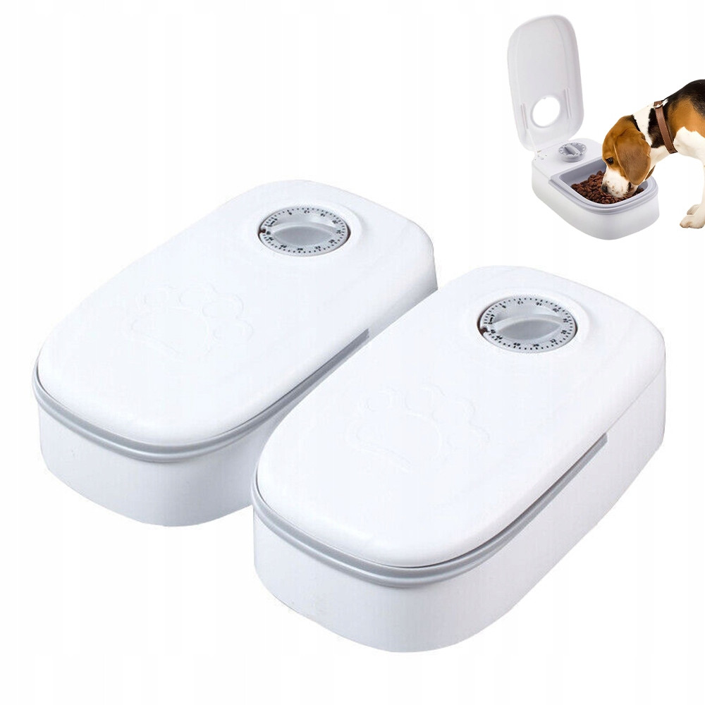 Chytrý Dávkovač Krmiva Pro Psa Kočku 2-KOMOROVÝ Automatický 2 x 350ml