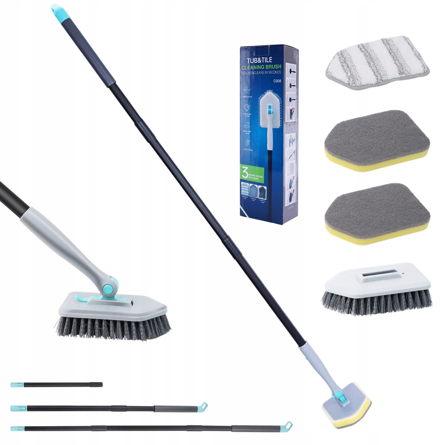 Kartáč Smeták Na Drhnutí Mytí Podlah Vany Teleskopický Silný 3 V 1