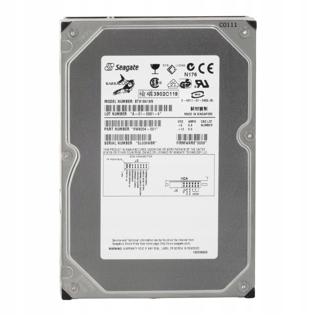 Seagate Barracuda 36ES 18.4GB 7.2K 2MB Scsi 50-PIN 3.5'' ST318418N