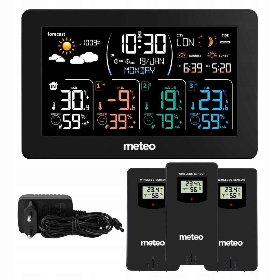 Meteostanice SP108 s Dcf +3 senzory černá