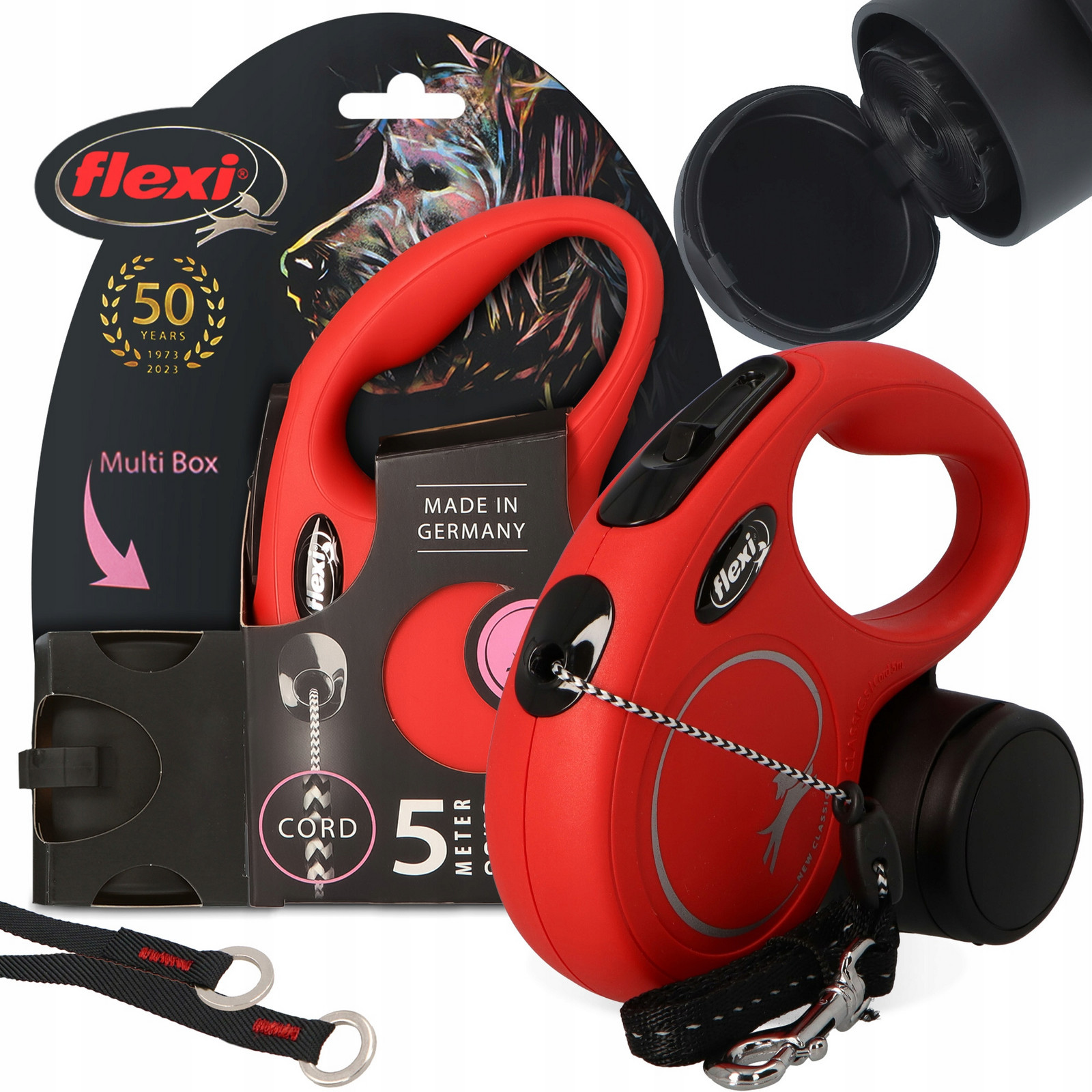 Vodítko Psa Automatické 5m Lanko Nádoba sáčky na psí exkrementy Multi Box