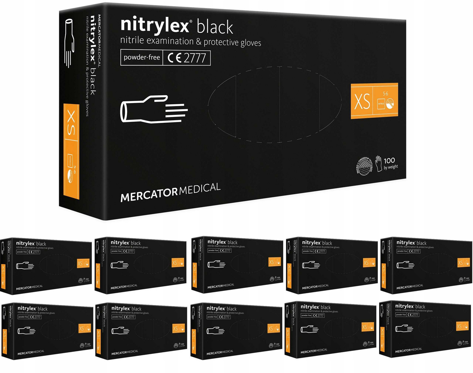 Nitrilové rukavice 100 kusů Černá Velikost: 6 Xs Nitrylex Black