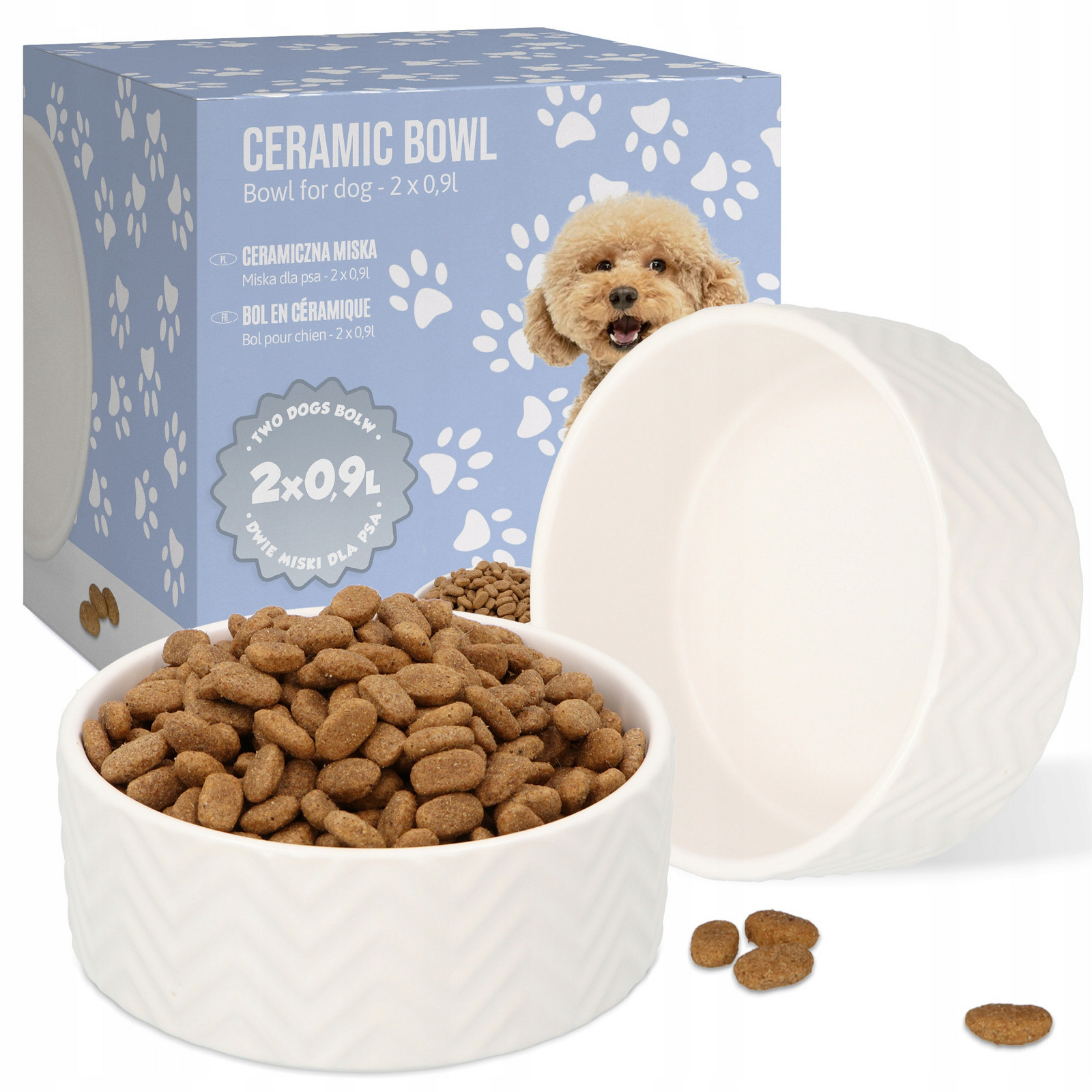 2x Keramická Miska Psa 0,9 Miska Štěněte Vodu Stabilní Bílá Silná