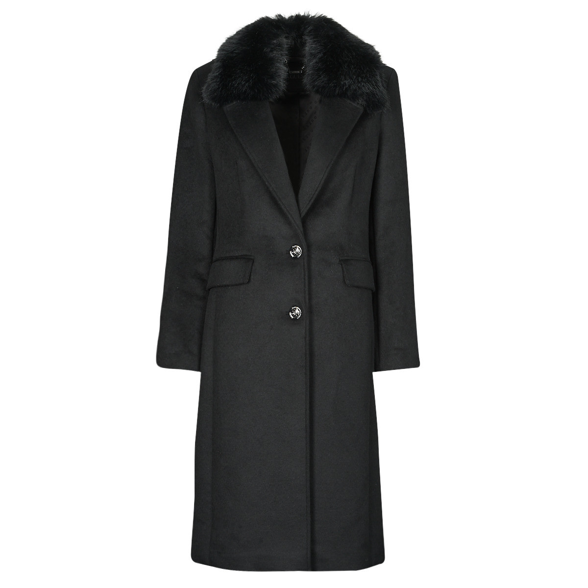 Guess  NANCY FIT COAT FAUX FUR COLLAR  Černá
