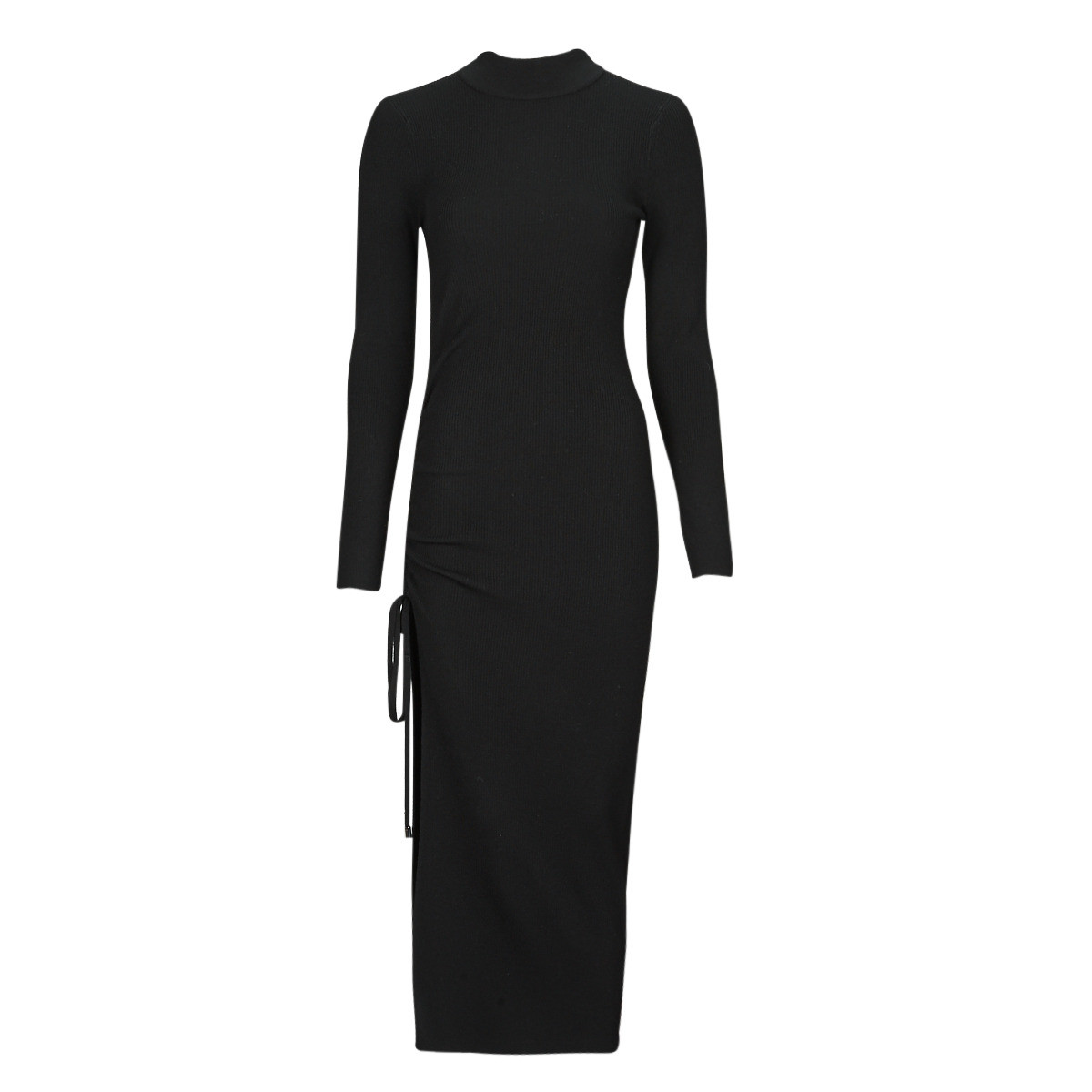 MICHAEL Michael Kors  MERINO RUCHED MIDI DRESS  Černá