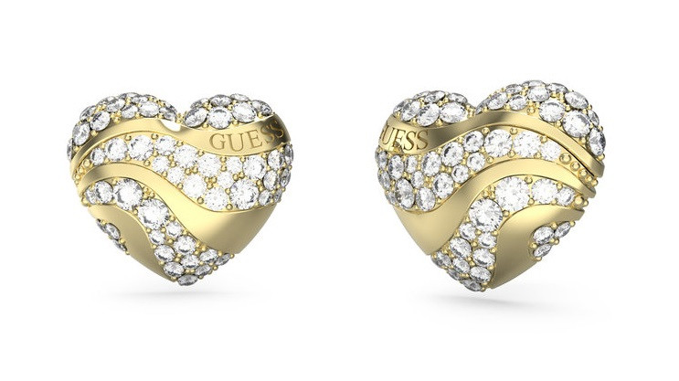 Guess Blyštivé pozlacené náušnice se zirkony In My Heart JUBE04504JWYGT/U