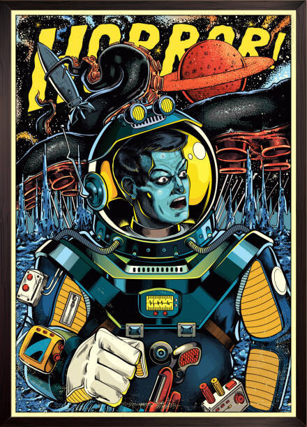 Man_Half-tube Ilustrace Astronaut in outer space, retro futurism, Man_Half-tube, 30 × 40 cm