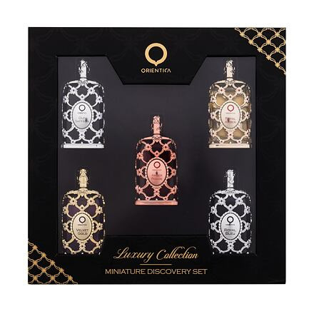 Orientica Luxury Collection : EDP Royal Amber 7,5 ml + EDP Royal Bleu 7,5 ml + EDP Velvet Gold 7,5 ml + EDP Oud Saffron 7,5 ml + EDP Amber Rouge 7,5 ml unisex