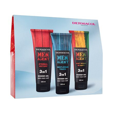 Dermacol Men Agent pánský dárková sada sprchový gel Men Agent Eternal Victory 3in1 250 ml + sprchový gel Men Agent Gentleman Touch 3in1 250 ml + sprchový gel Men Agent Don't Worry Be Happy 3in1 250 ml pro muže