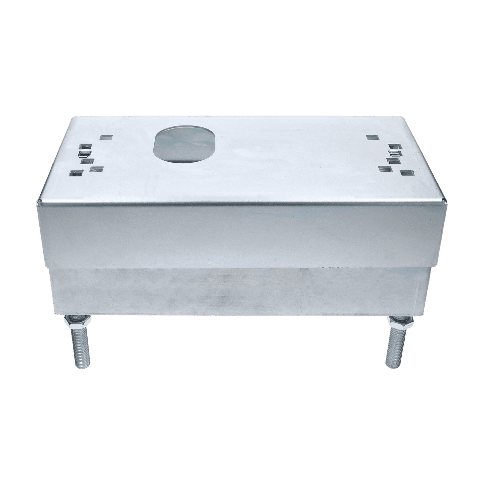 Univerzální podstavec pro pohon samonosného systému, určený na chemické kotvení, výškově nastavitelný 70 - 140 mm, pozinkovaný