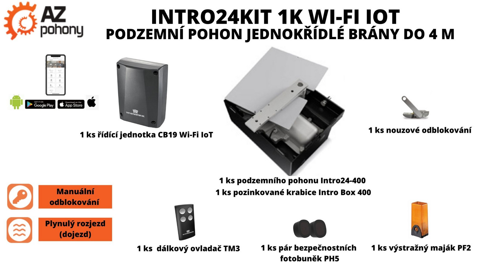 Intro24Kit 1K Wi-Fi IoT - podzemní pohon jednokřídlé brány do 4 m