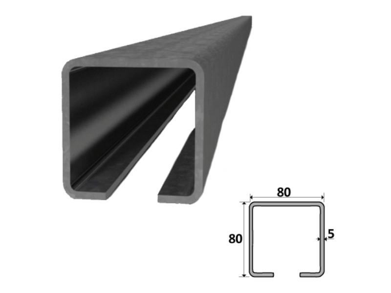 C80 - černý nosný velký C profil 80x80x5 mm pro samonosné posuvné brány - 1-metrový kus C80 černý nosný velký C profil 80x80x5 mm pro samonosné posuvné brány, délka 1 m