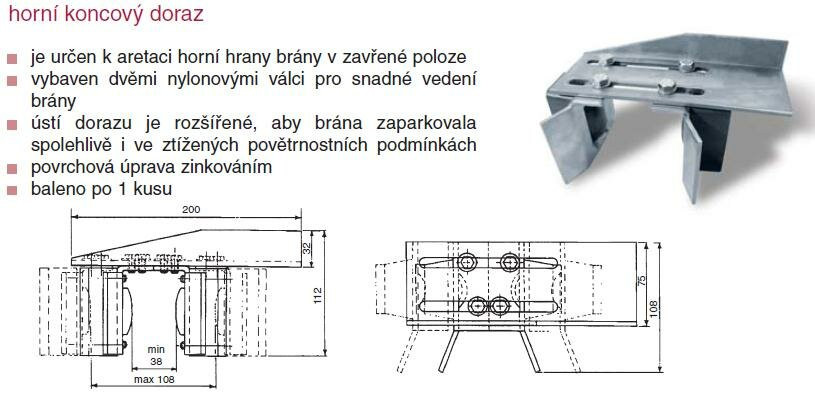 Horní koncový doraz pro posuvnou bránu