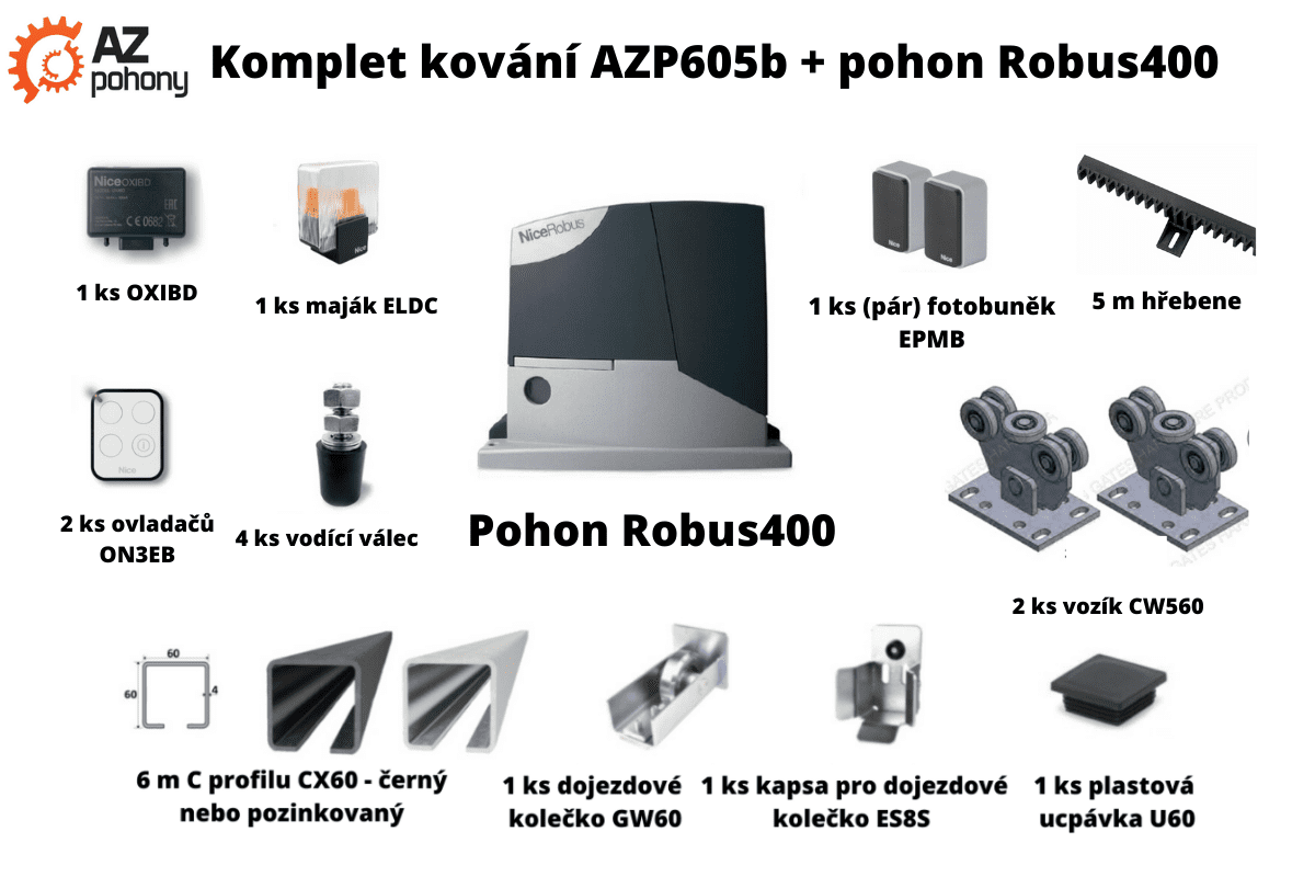 Sada kování AZP605b  plus  pohon ROBUS400 do 4 m průjezdu