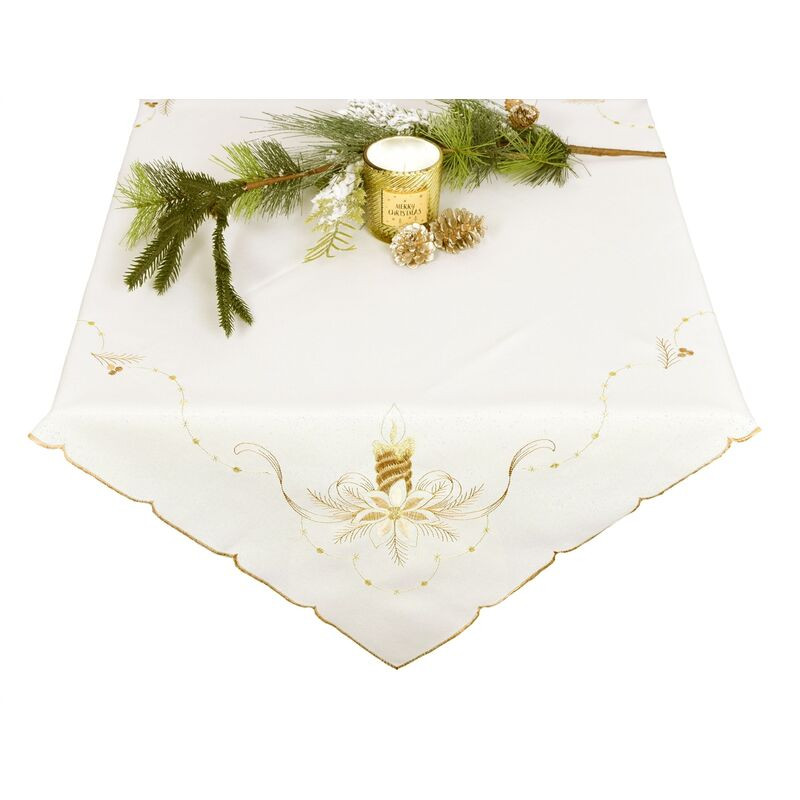 Ubrus Vánoční, Béžově zlatá vánoční svíčka, krémový 35 x 35 cm