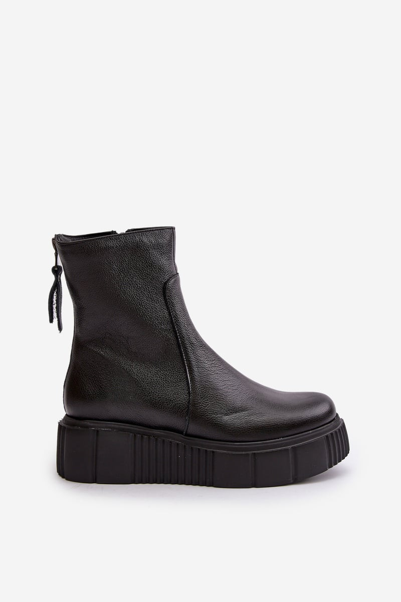 Zazoo Dámské Kožené Kotníkové Boty Na Platformě Černé
